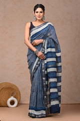 Bagru Hand Block Print Maheshwari Silk Saree