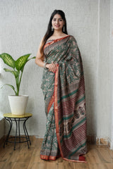 Bagru Hand Block Print Maheshwari Silk Saree