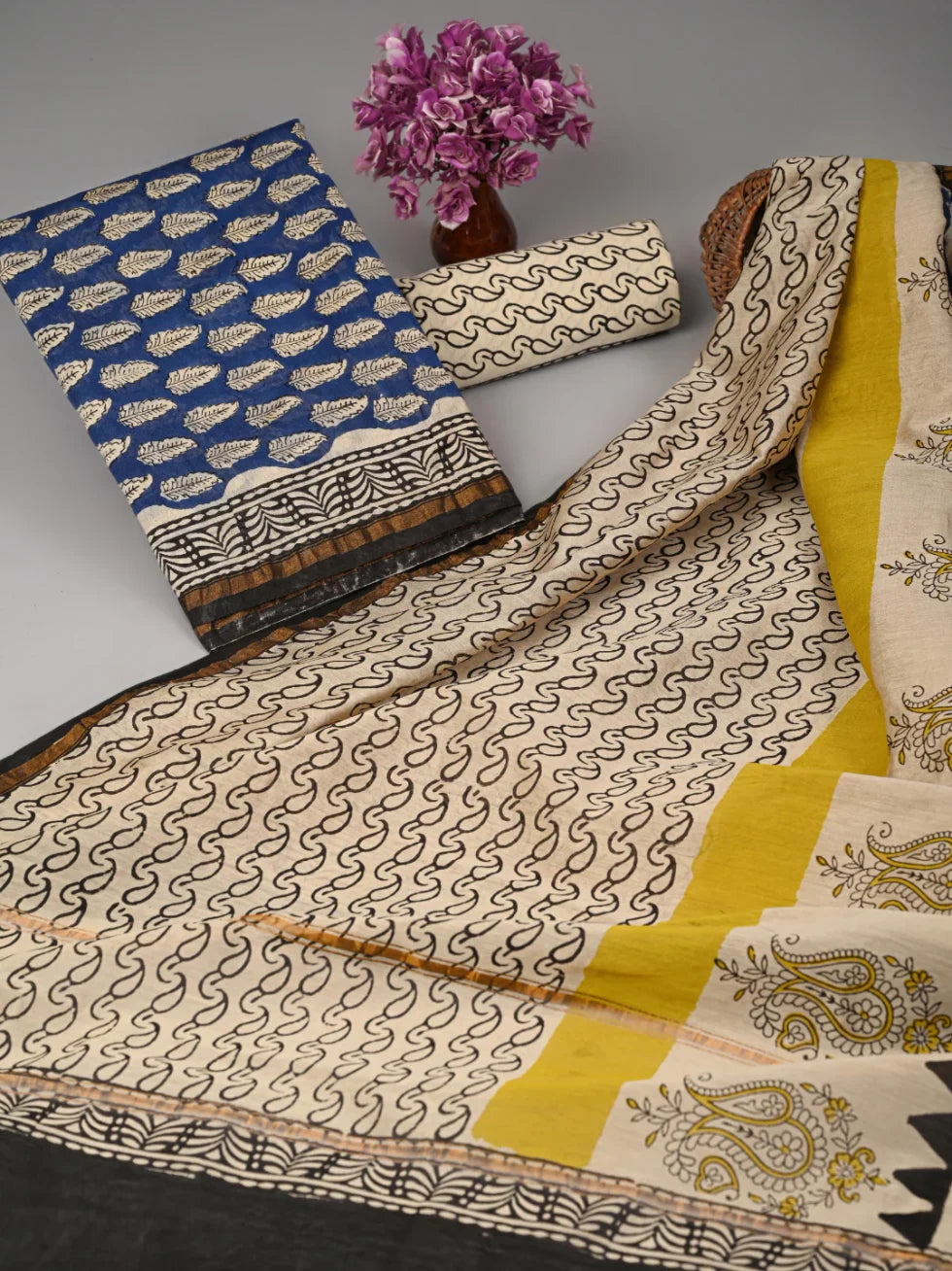 Bagru Handblock Print Chanderi Silk Suit Set