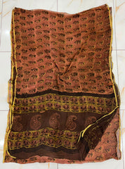 Pure Hand Block Printed Double Diamond Chiffon Saree DCS12