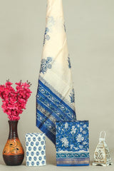 Hand block printed maheshwari silk suit with silk duppata ms03