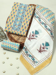 Handblock Print Gotta tye neck work Cotton Suit with Cotton Dupatta GCS05