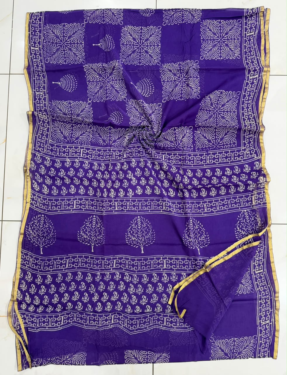 Pure Hand Block Printed Double Diamond Chiffon Saree DCS16