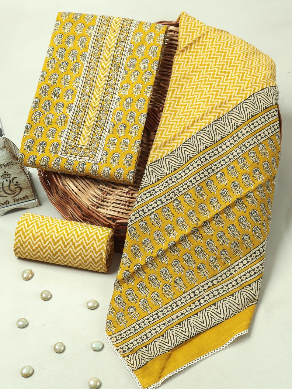 Handblock Print Gotta tye neck work Cotton Suit with Cotton Dupatta GCS09