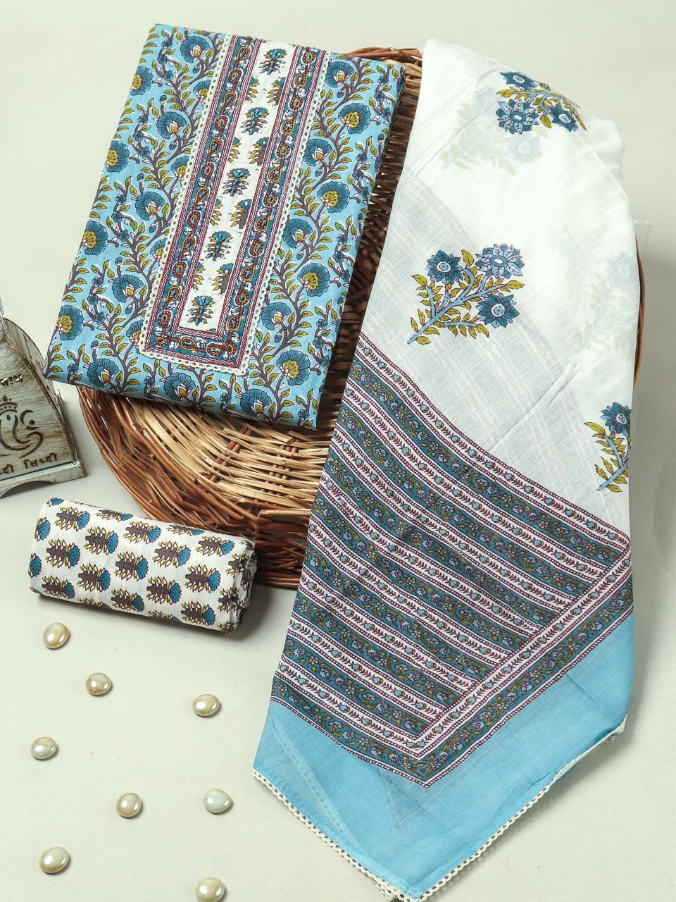 Handblock Print Gotta tye neck work Cotton Suit with Cotton Dupatta GCS08