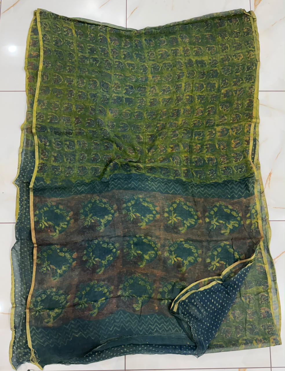 Pure Hand Block Printed Double Diamond Chiffon Saree DCS14