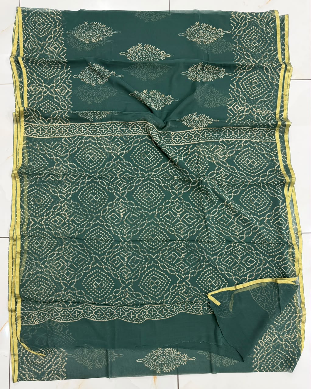 Pure Hand Block Printed Double Diamond Chiffon Saree DCS06
