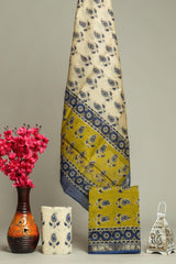 Hand block printed maheshwari silk suit with silk duppata ms17
