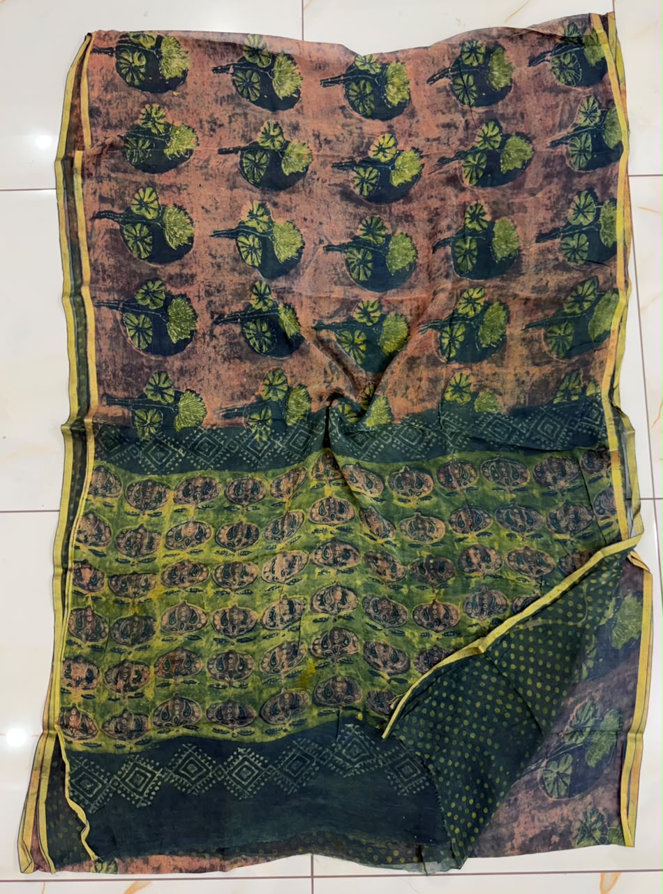 Pure Hand Block Printed Double Diamond Chiffon Saree DCS18