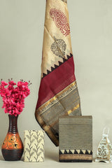Hand block printed maheshwari silk suit with silk duppata ms19