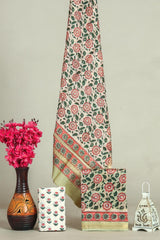 Hand block printed maheshwari silk suit with silk duppata ms11