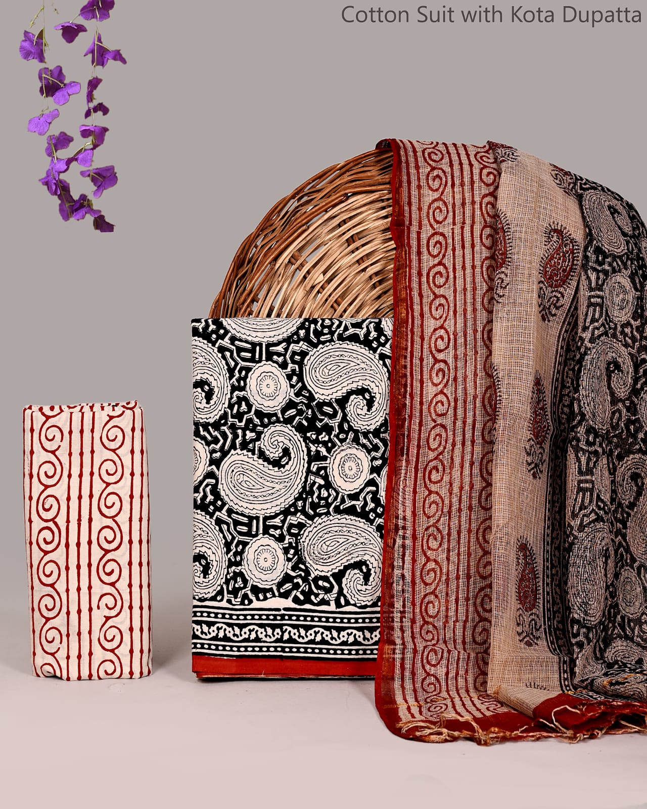 Classic Paisley Cotton Suit with Kota Doriya Dupatta
