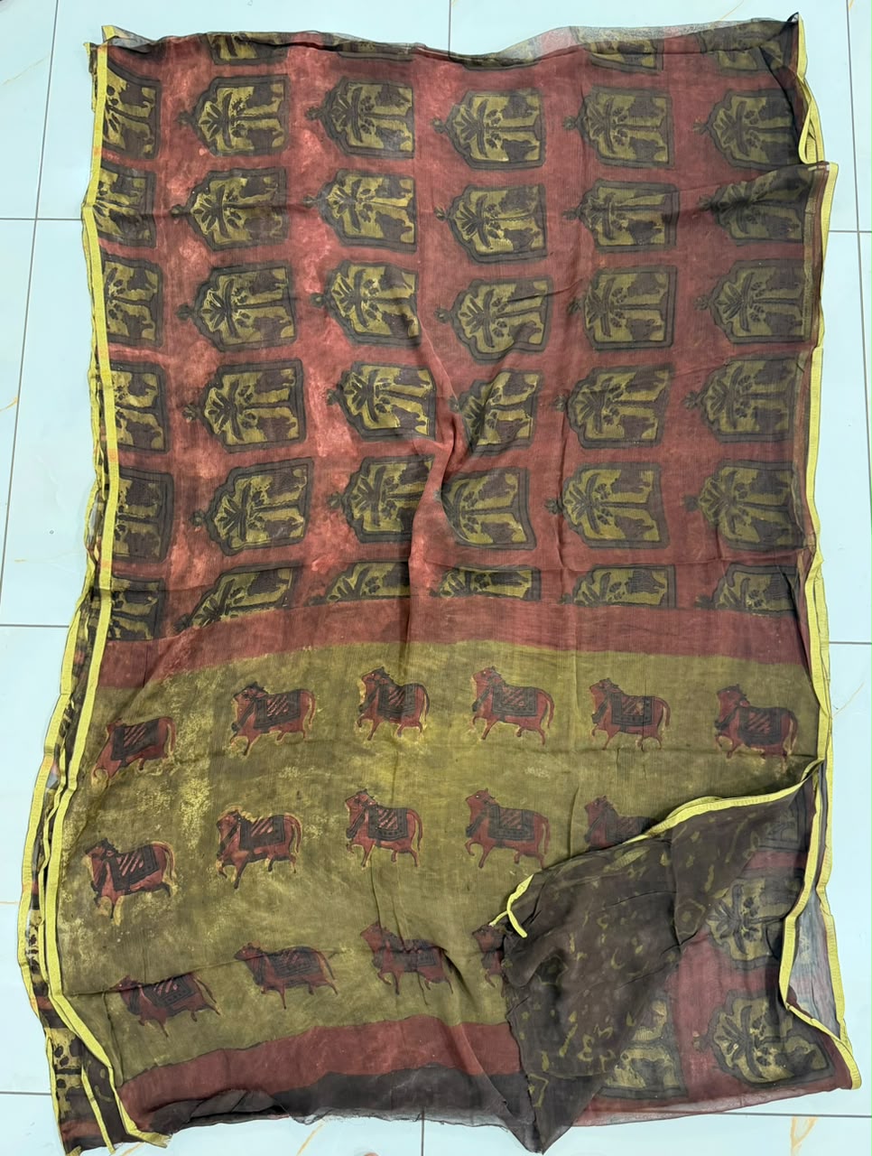 Pure Hand Block Printed Double Diamond Chiffon Saree DCS13