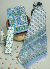 Aqua Bloom Cotton Suit with Kota Dupatta