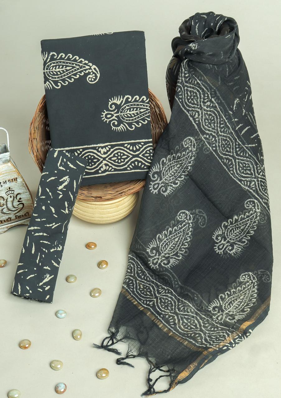 Charcoal Grey Paisley Print Suit Set
