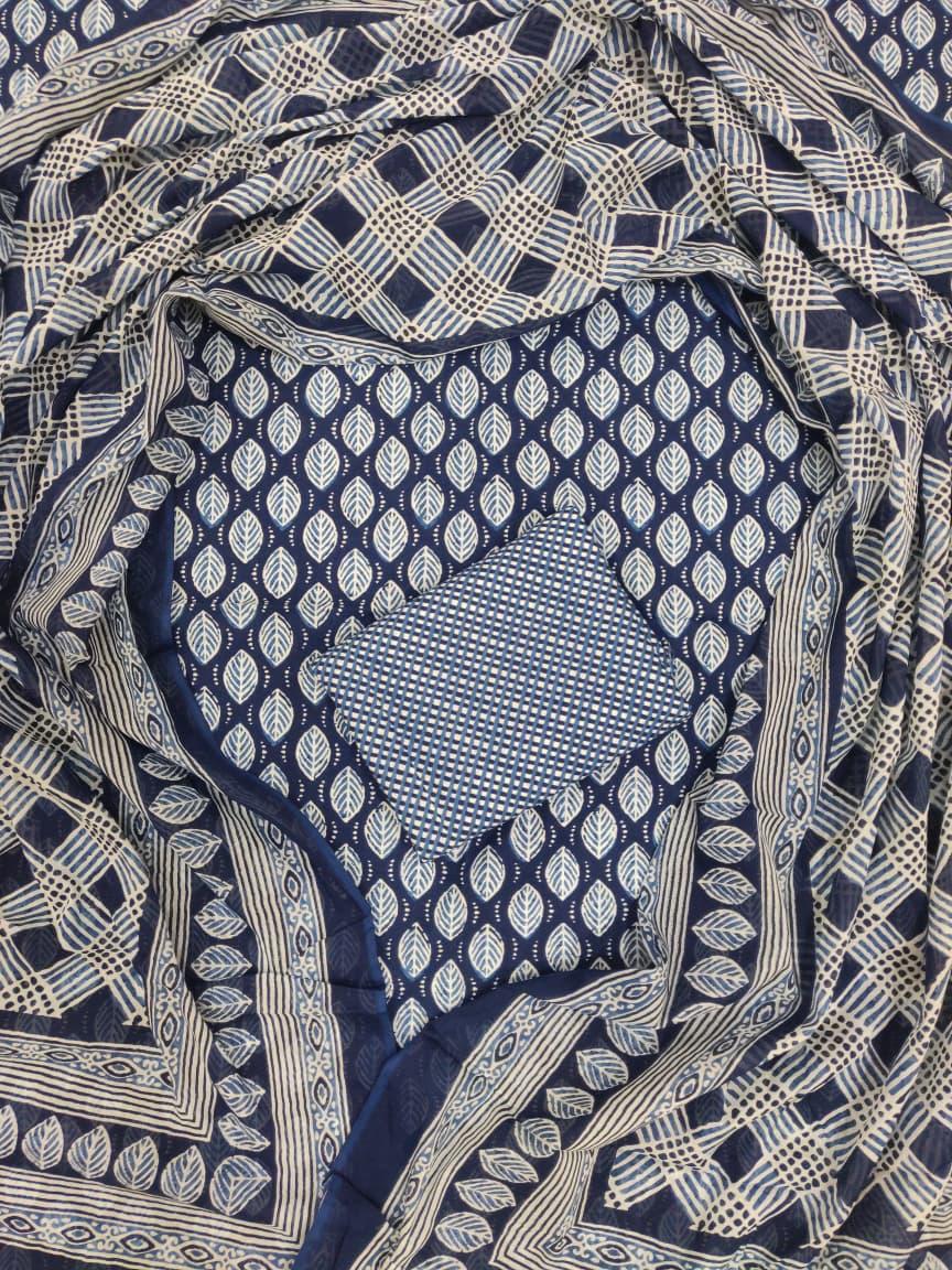 Exclusive Hand Block Printed Cotton Dress Material with Cotton Dupatta