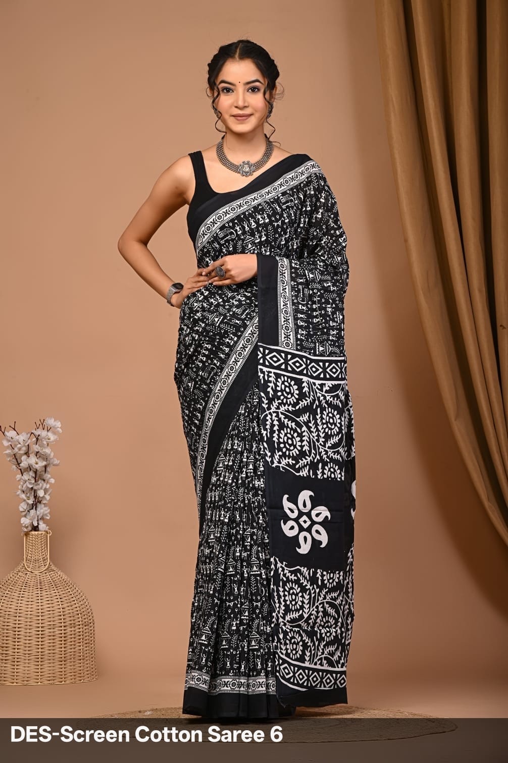 Cotton Mulmul Printed Saree with Attached Printed Blouse
