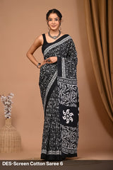 Cotton Mulmul Printed Saree with Attached Printed Blouse