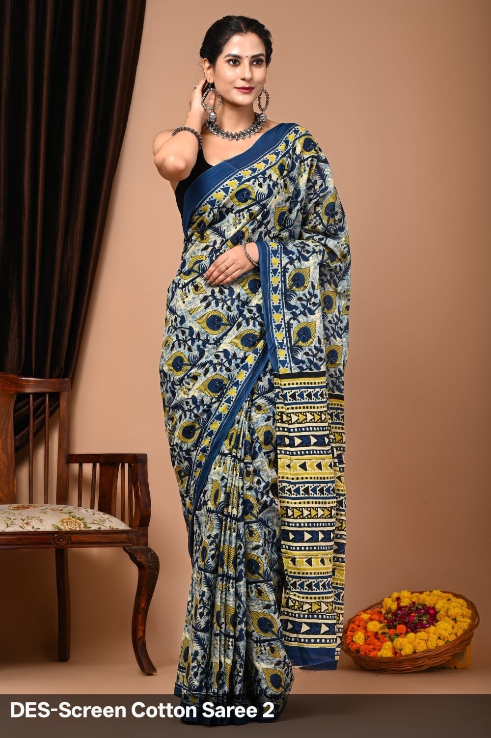 Cotton Mulmul Printed Saree with Attached Printed Blouse