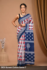 Cotton Mulmul Printed Saree with Attached Printed Blouse