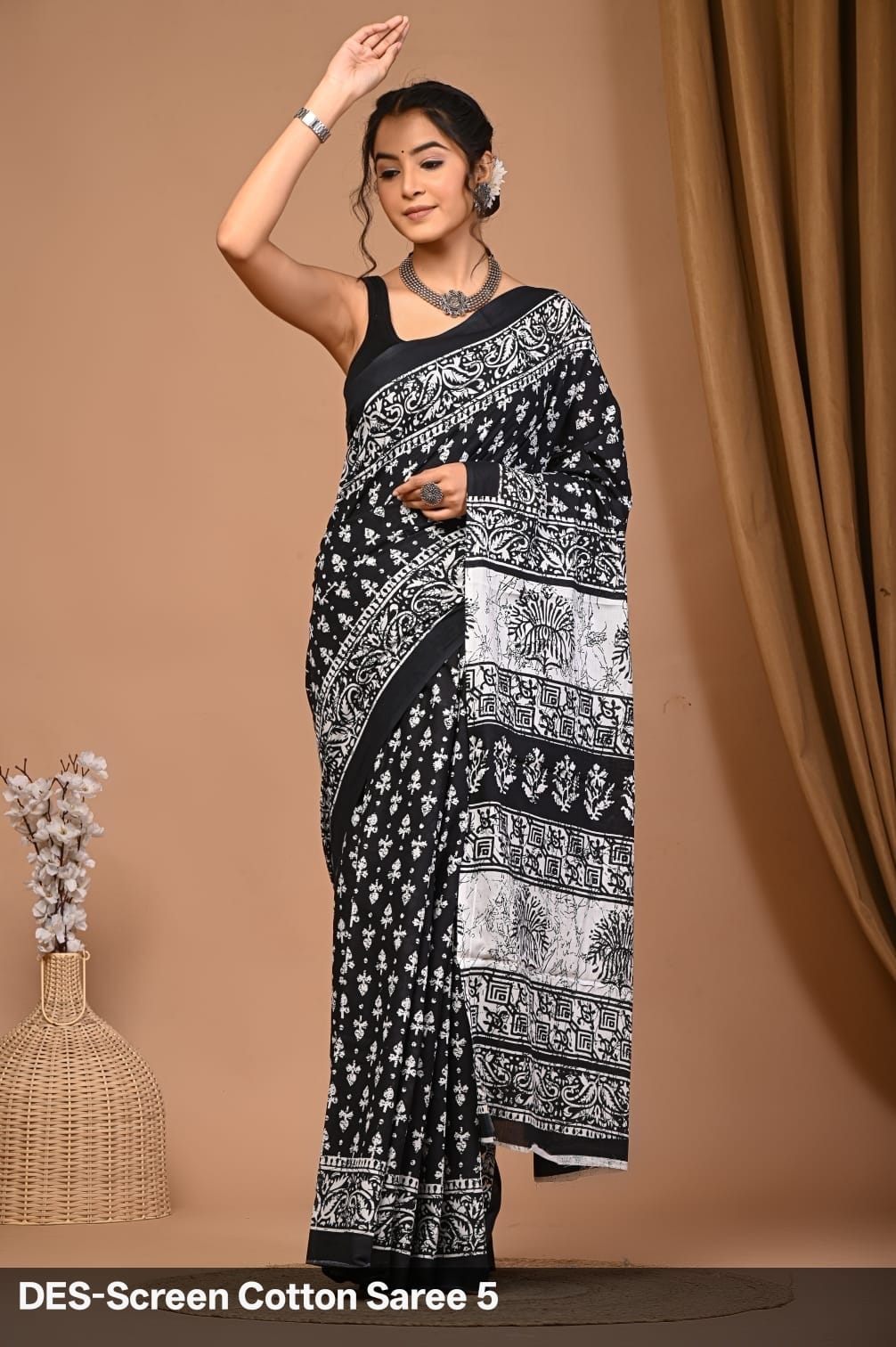 Cotton Mulmul Printed Saree with Attached Printed Blouse