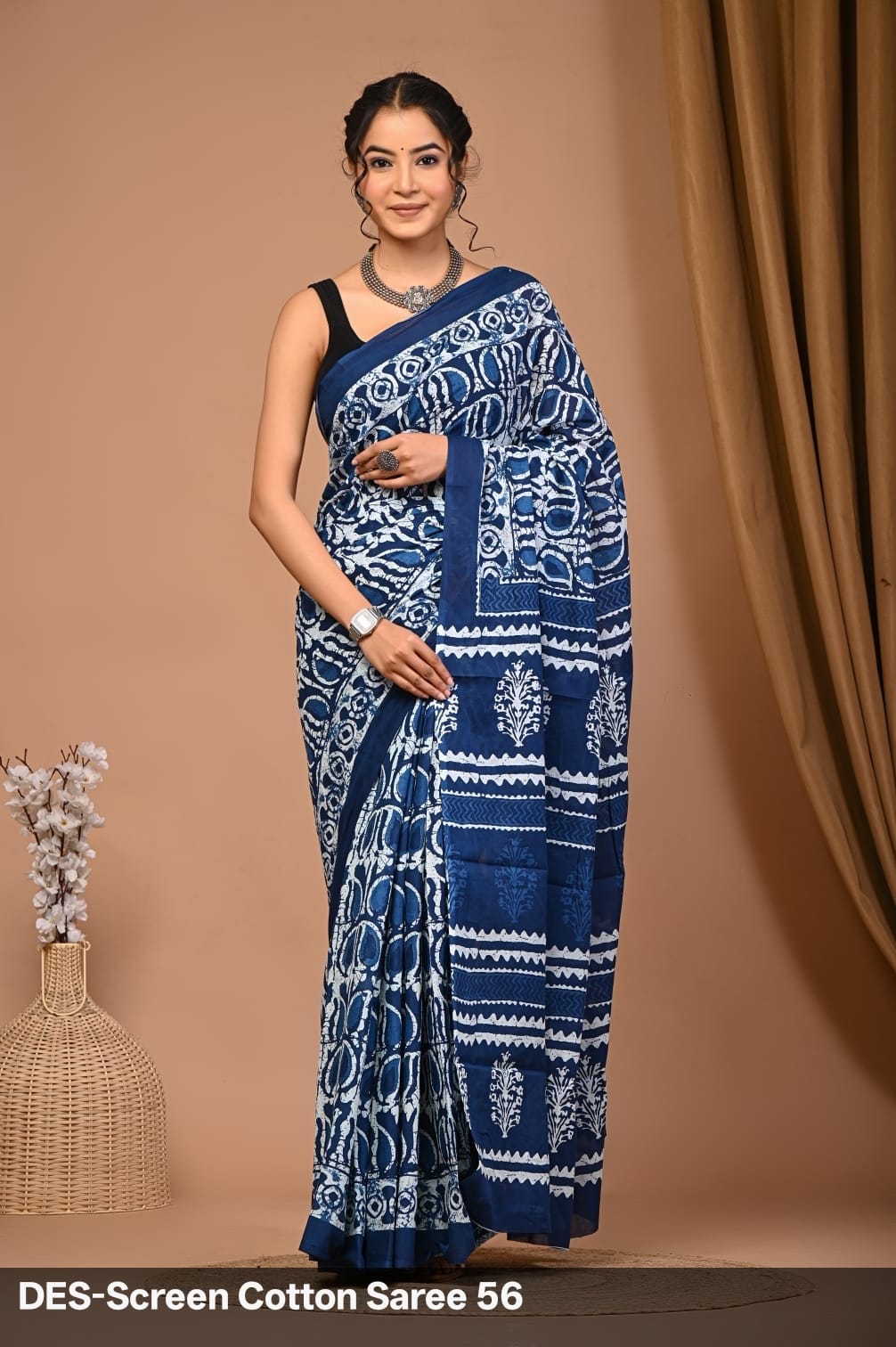 Cotton Mulmul Printed Saree with Attached Printed Blouse