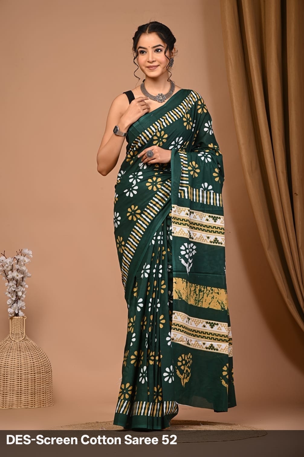 Cotton Mulmul Printed Saree with Attached Printed Blouse