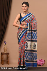 Cotton Mulmul Printed Saree with Attached Printed Blouse