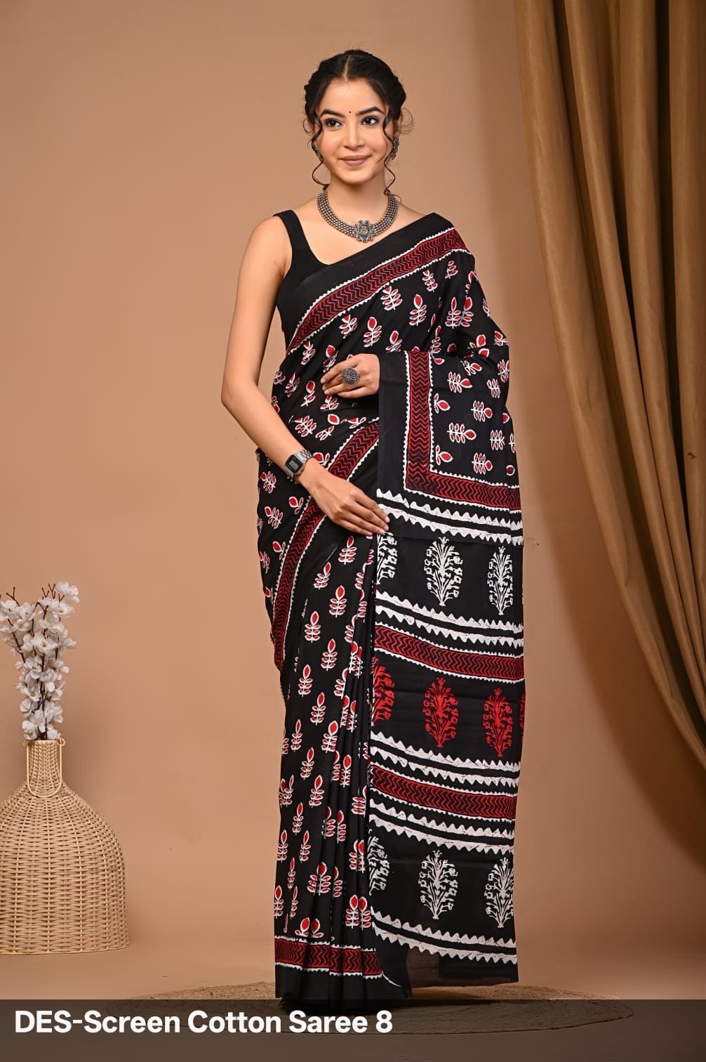 Cotton Mulmul Printed Saree with Attached Printed Blouse