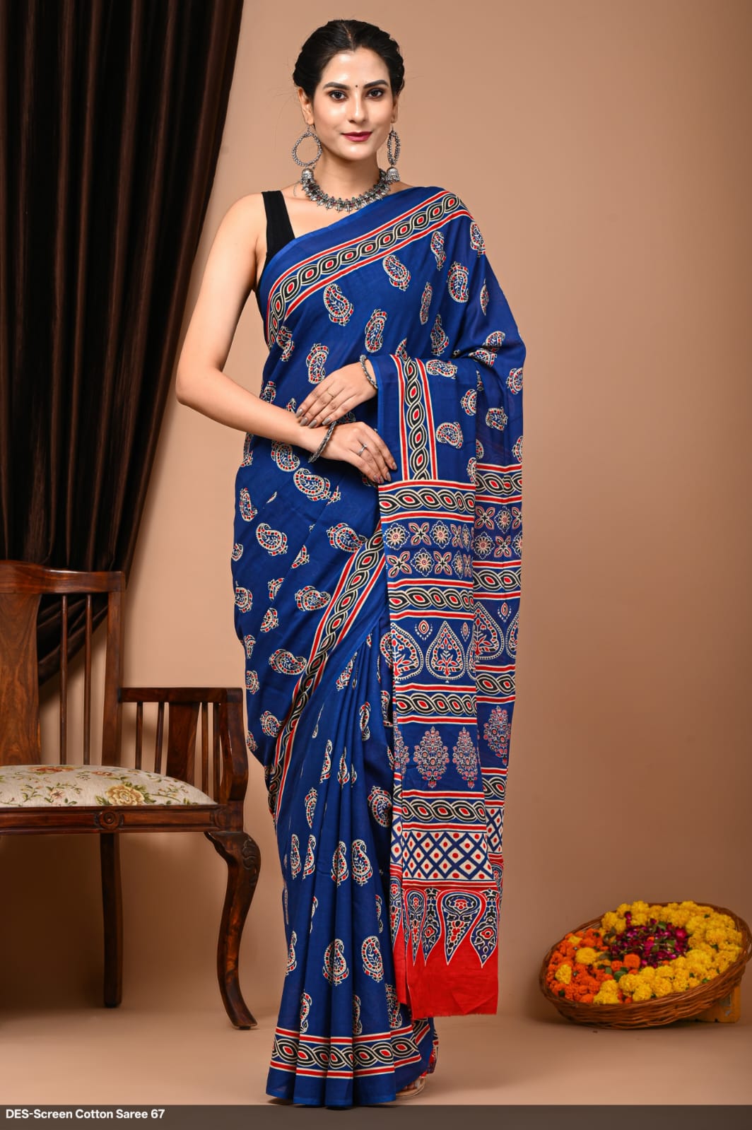 Cotton Mulmul Printed Saree with Attached Printed Blouse