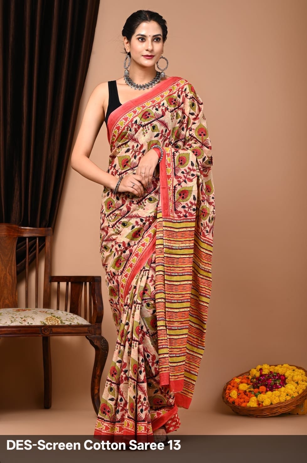 Cotton Mulmul Printed Saree with Attached Printed Blouse