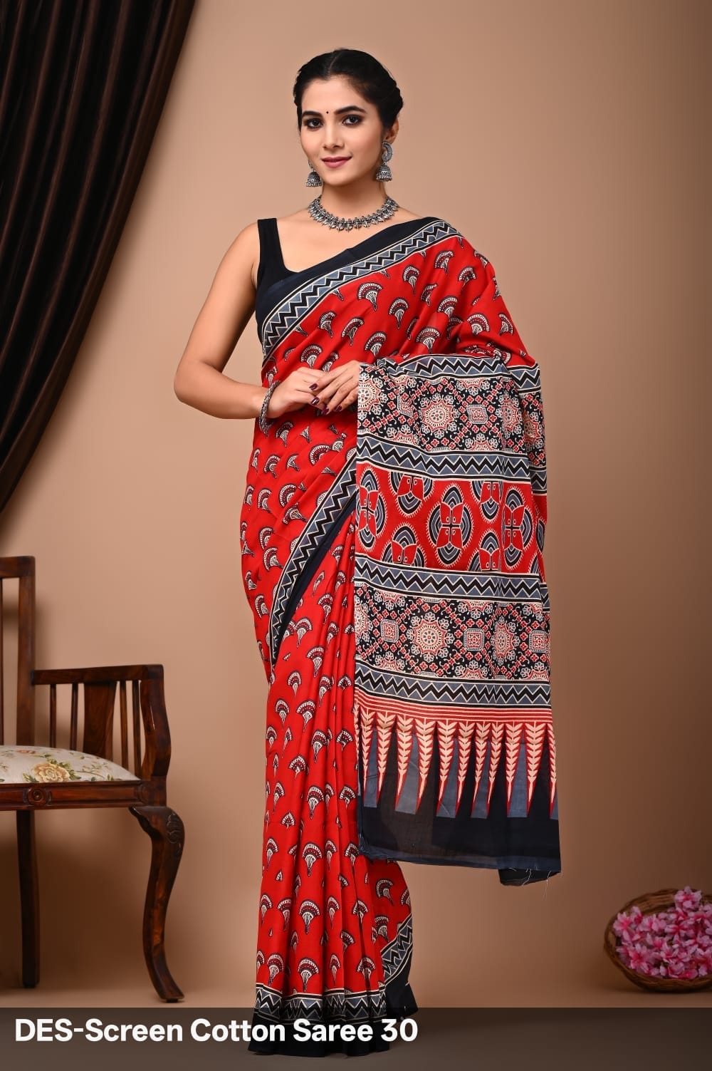 Cotton Mulmul Printed Saree with Attached Printed Blouse