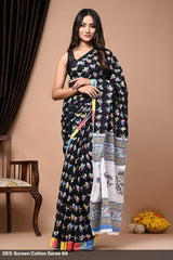 Cotton Mulmul Printed Saree with Attached Printed Blouse