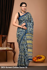 Cotton Mulmul Printed Saree with Attached Printed Blouse
