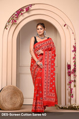 Cotton Mulmul Printed Saree with Attached Printed Blouse