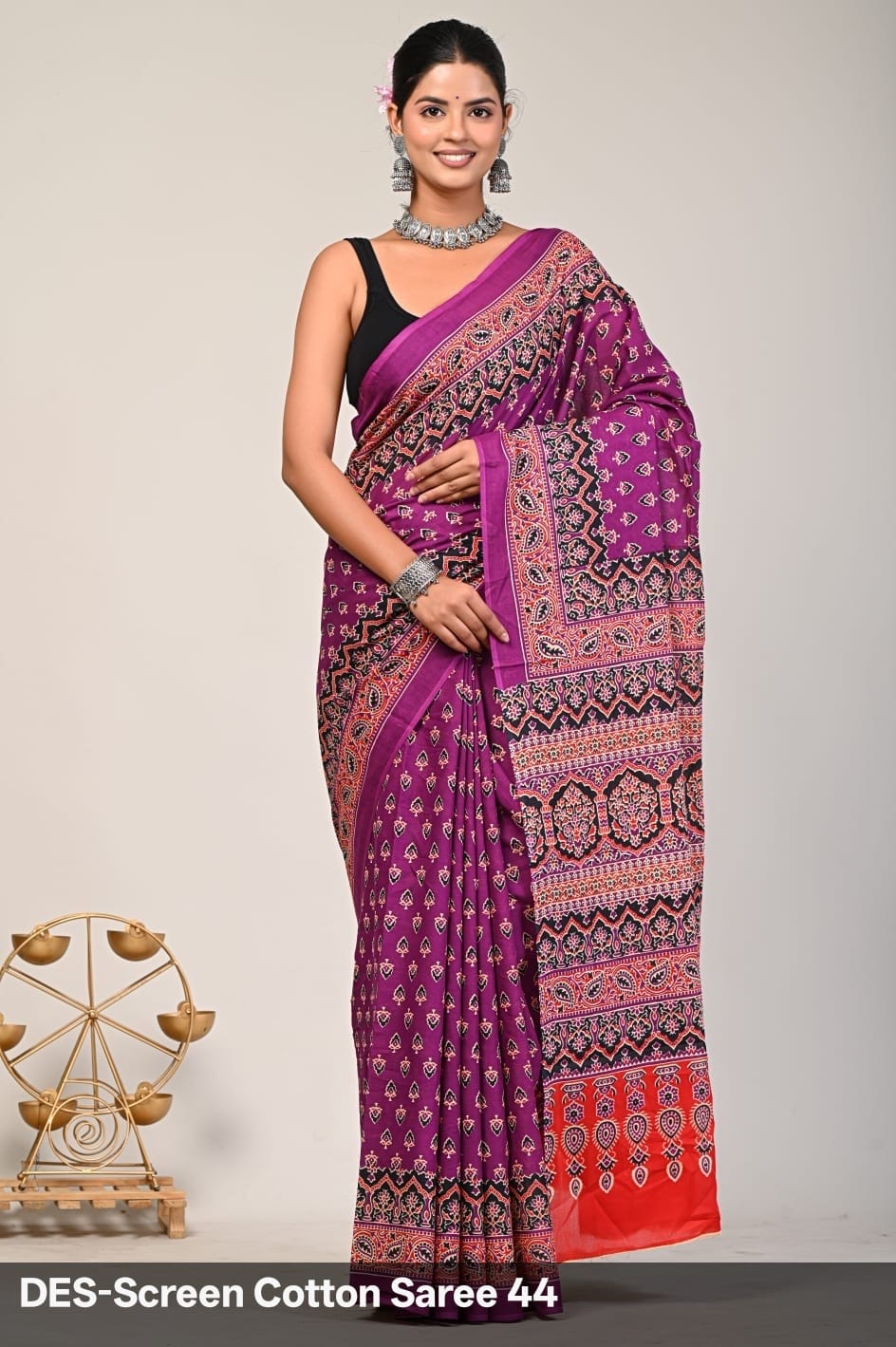Cotton Mulmul Printed Saree with Attached Printed Blouse