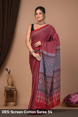 Cotton Mulmul Printed Saree with Attached Printed Blouse