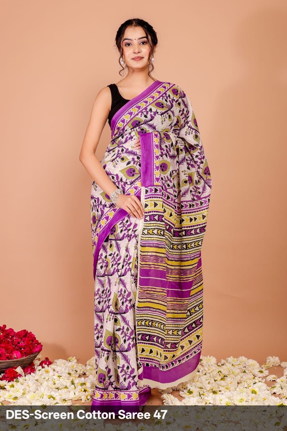 Cotton Mulmul Printed Saree with Attached Printed Blouse