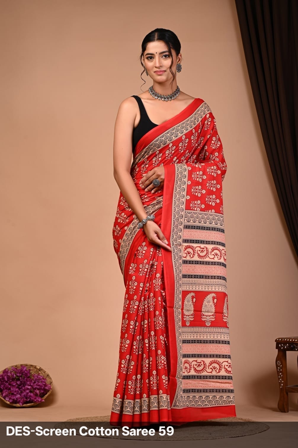 Cotton Mulmul Printed Saree with Attached Printed Blouse
