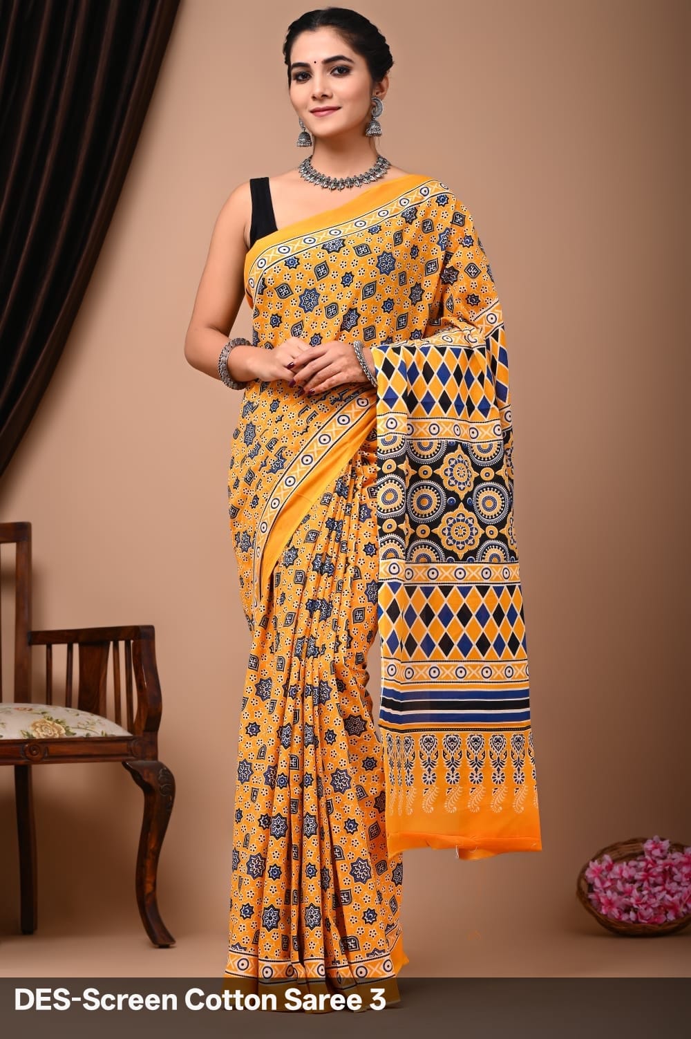 Cotton Mulmul Printed Saree with Attached Printed Blouse