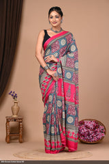 Cotton Mulmul Printed Saree with Attached Printed Blouse