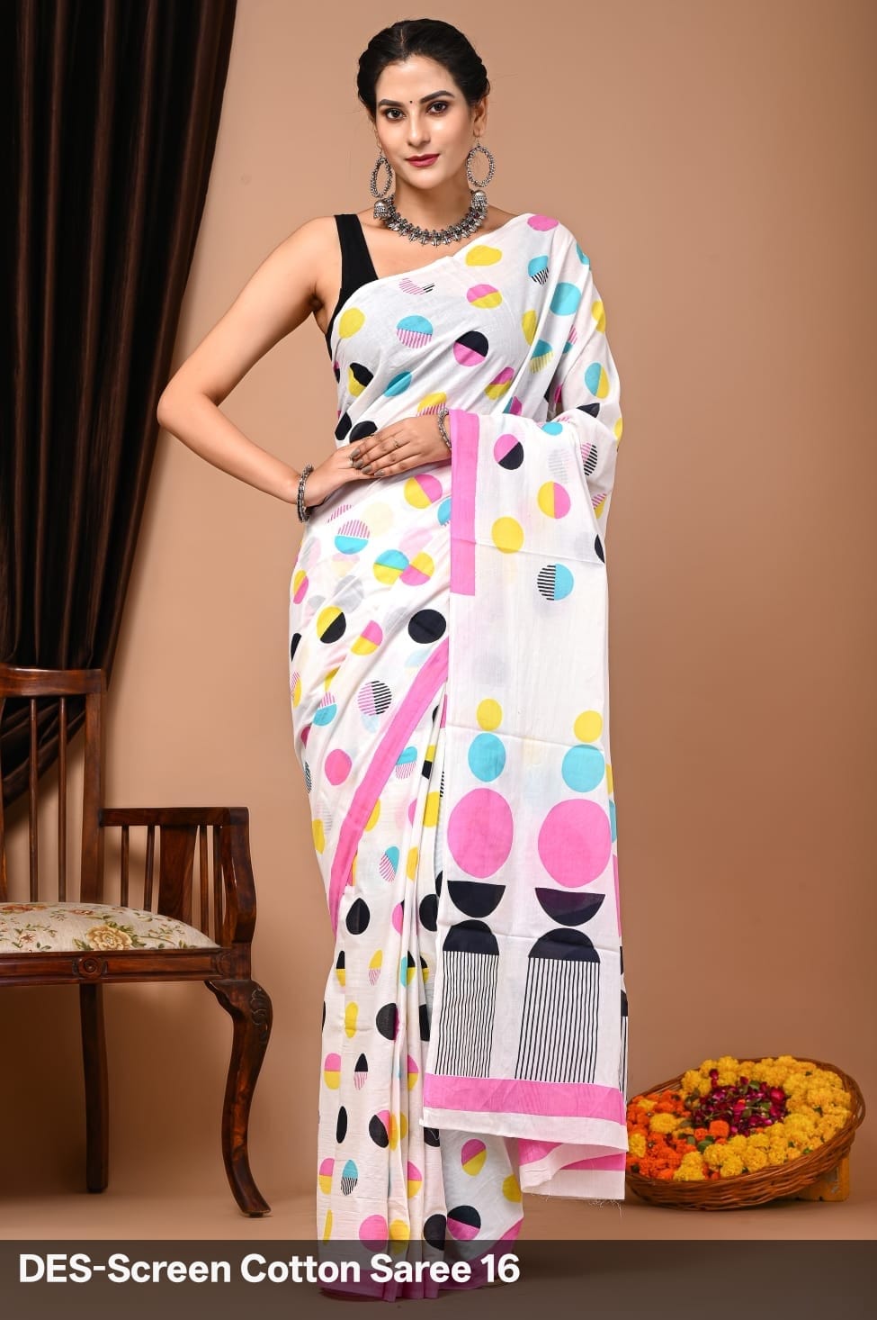 Cotton Mulmul Printed Saree with Attached Printed Blouse