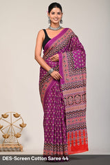 Cotton Mulmul Printed Saree with Attached Printed Blouse