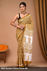 Cotton Mulmul Printed Saree with Attached Printed Blouse
