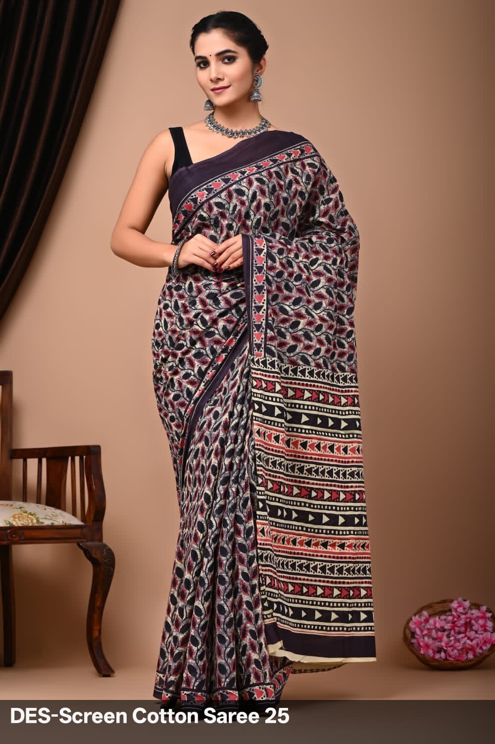 Cotton Mulmul Printed Saree with Attached Printed Blouse