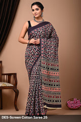 Cotton Mulmul Printed Saree with Attached Printed Blouse