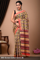 Cotton Mulmul Printed Saree with Attached Printed Blouse