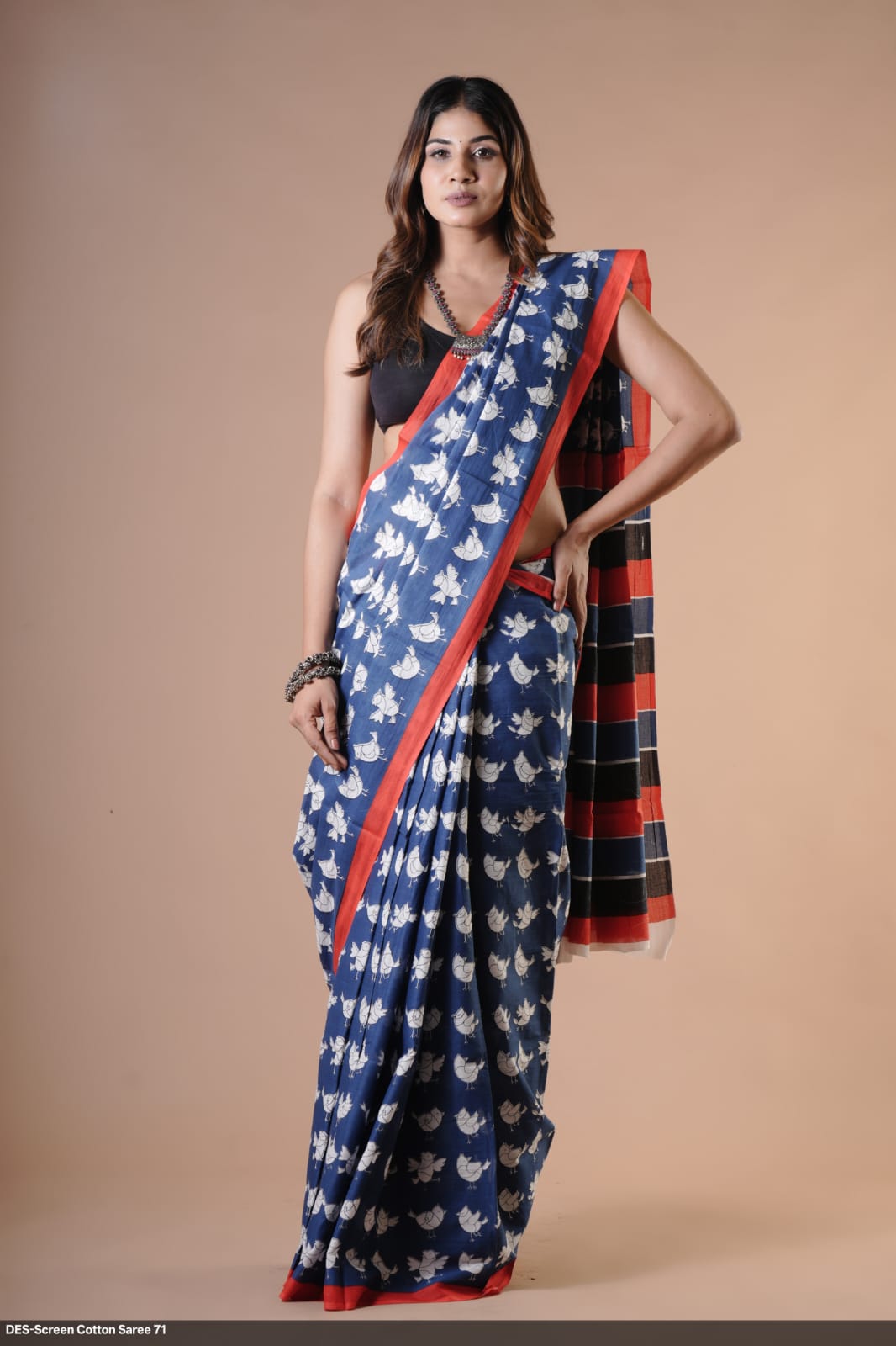 Cotton Mulmul Printed Saree with Attached Printed Blouse