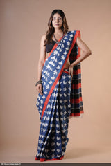 Cotton Mulmul Printed Saree with Attached Printed Blouse