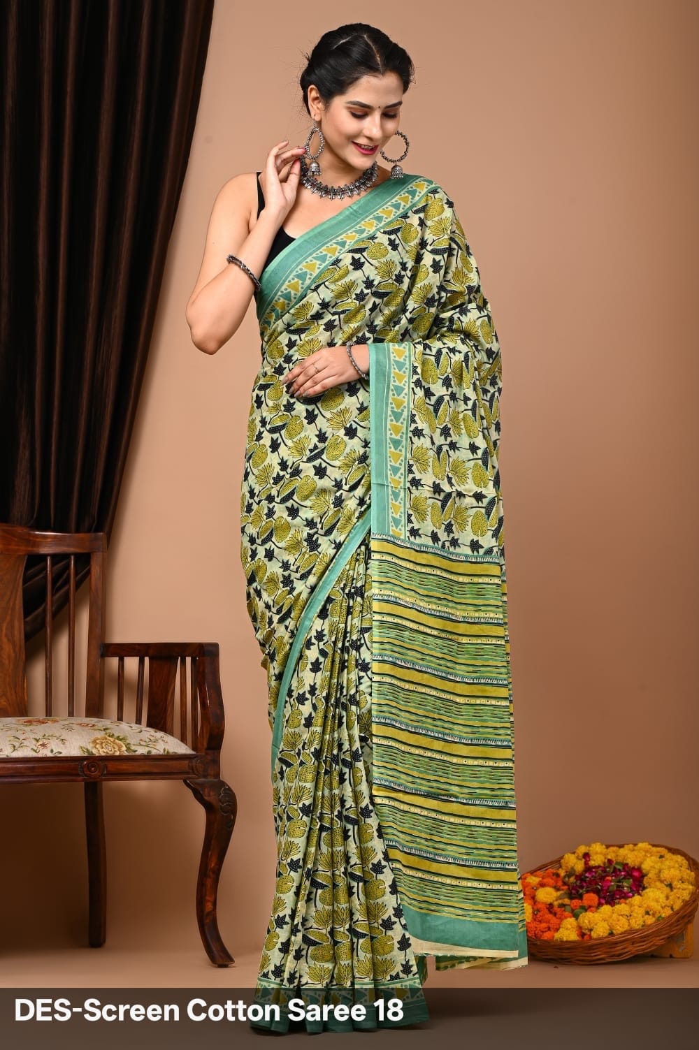 Cotton Mulmul Printed Saree with Attached Printed Blouse